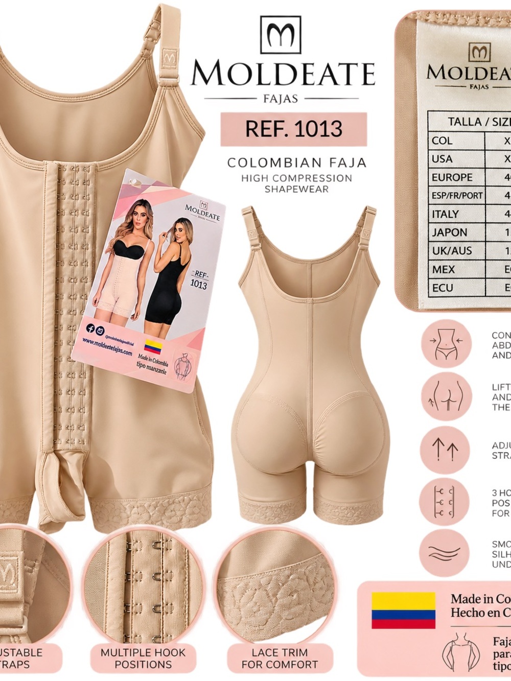 NEW Moldeate Colombian Faja Ref. 1013 – XL – High Compression Shapewear – Beige